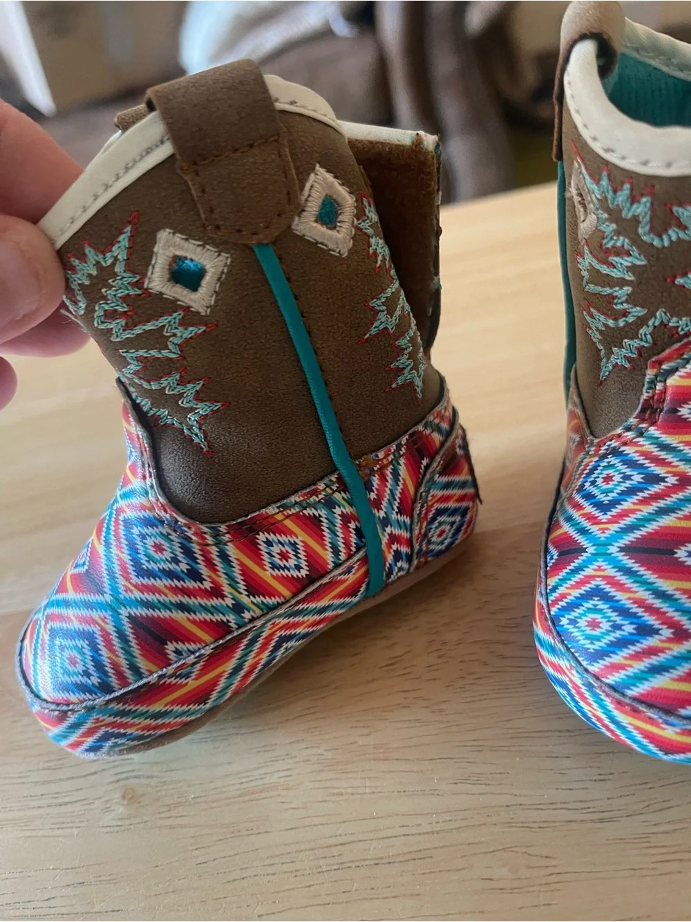 Twister Unisex Baby Western Bootie Pull On Embroidered Geometric Brown